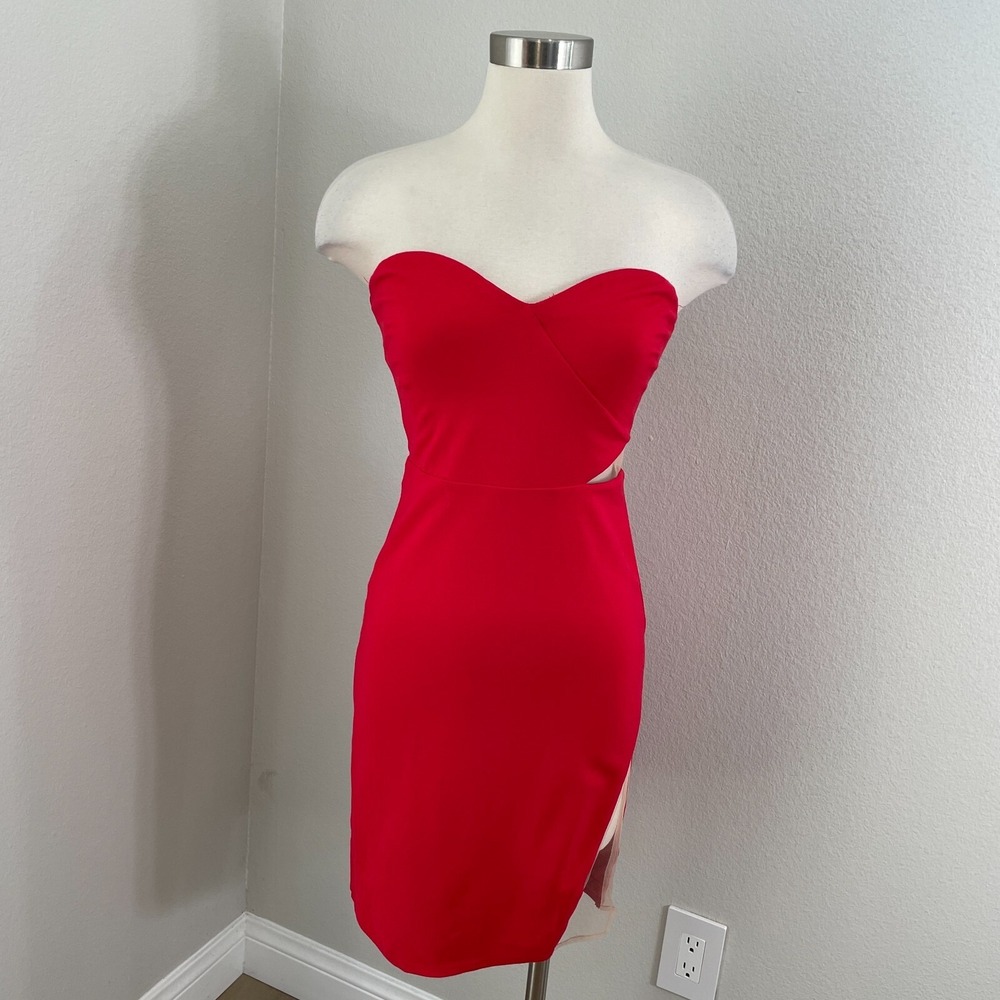 NBD Revolve Womens Small‎ Dirty Little Secrets Mini Dress in Red Rose Strapless